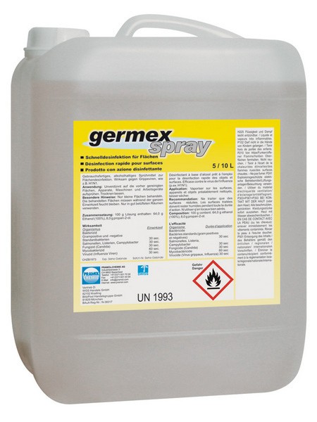 Germex Spray Flächendesinfektionsmittel farblos, flüssig, pH: 7, alkoholhaltig, 10 Liter, gebrauchsf