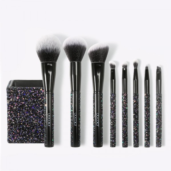 Black Sparkle Make-up-Pinsel-Set mit Pinselbox ♥ 9-Teilig (8 Pinsel und 1 Pinselbox)